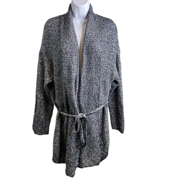 J Jill Women's Blue Ragg Long Cardigan Sweater Size L Tie Front Lagenlook Cozy - Picture 1 of 12